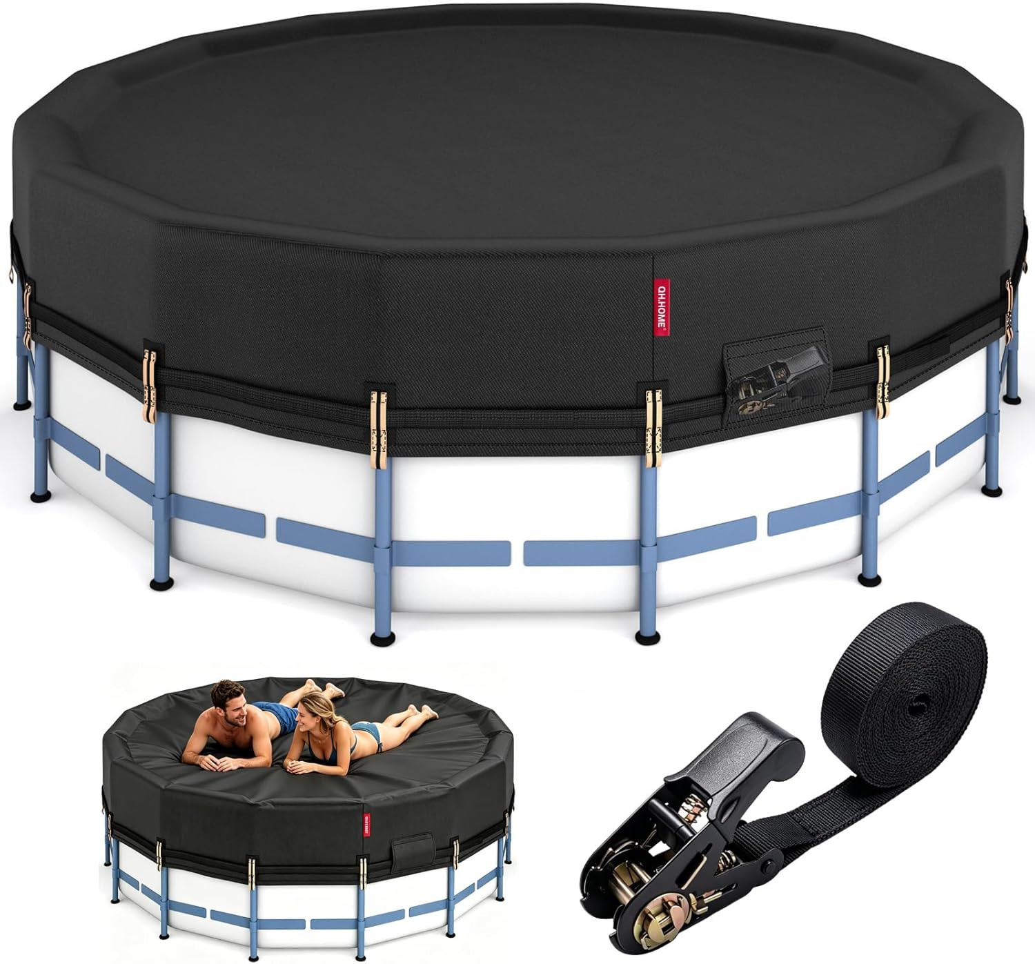 15Ft round Pool Cover,Super Windproof Ratchet Straps (1,500Lb Break Strength)-Ef gallery