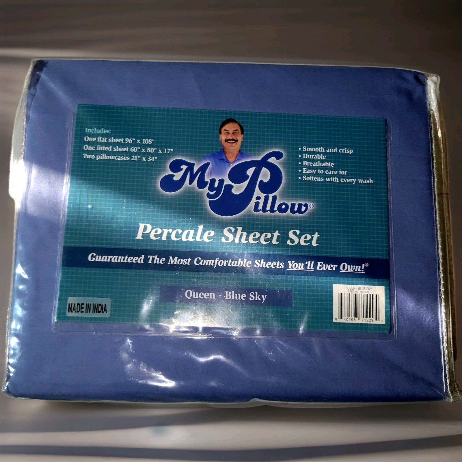 NEW My Pillow ~ 4 Piece ~ Percale Cotton Sheet Set Queen Size in Blue Sky gallery
