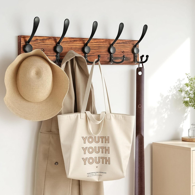Coat Rack Wall Mounted, Pre-Assembled 16" Coat Hooks with 5 Hooks, Heavy Duty Ru gallery