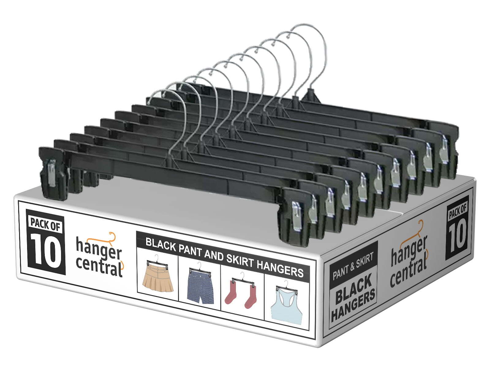 Hanger Central Heavy Duty Plastic Pants & Skirt Hangers, 12 in, 10 Pack gallery