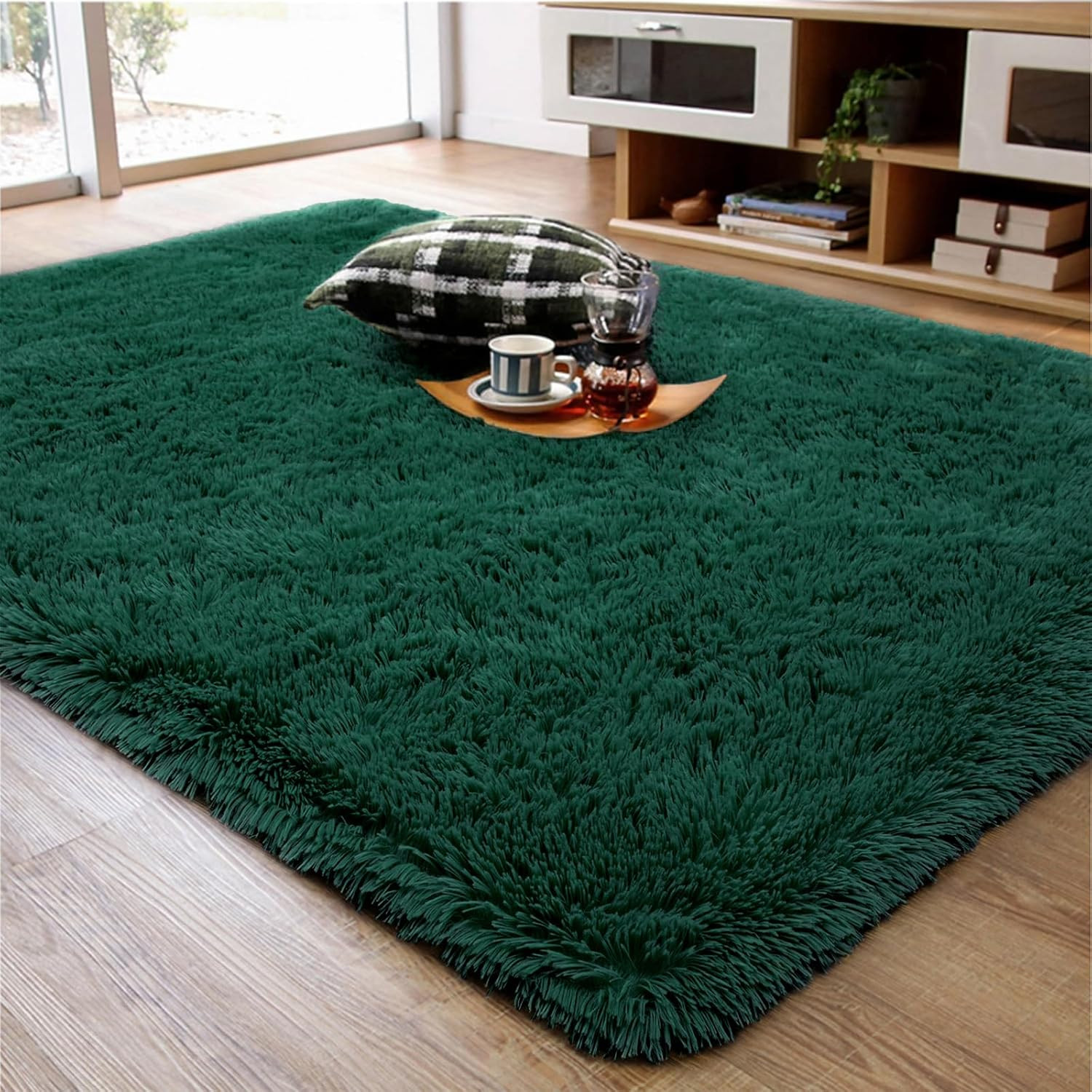Dark Green Rug 4X6 Fluffy Emerald Area Rugs for Bedroom Living Room Carpet, N... gallery