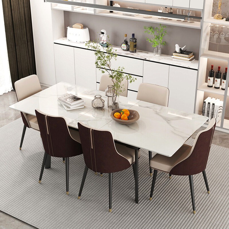 FATIVO Kitchen Extendable Dining Table Stretchable 130-160cm Marble Leaf Table gallery