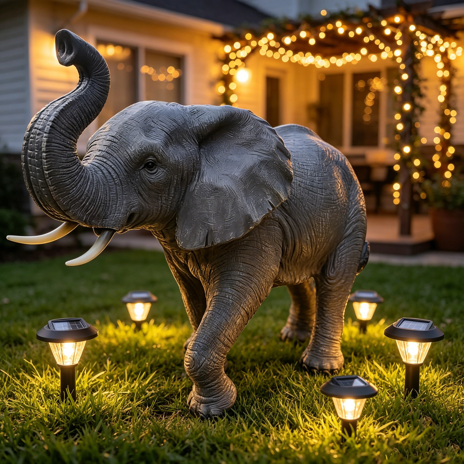 20" Tall Resin Elephant Statue with Raised Trunk for Yard & Garden gallery