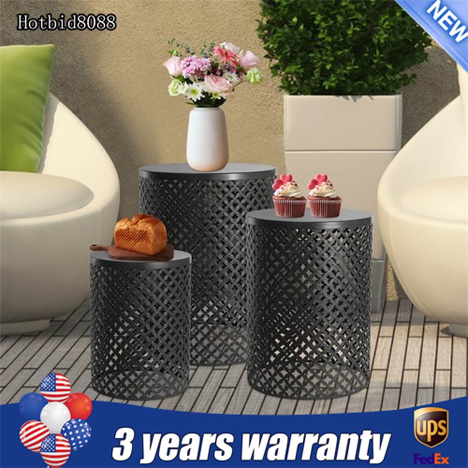 3 Pcs Outdoor Side Table Metal Frame Accent Table Modern End Table (S/M/L) gallery