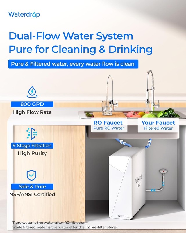 [ Dual Flow] Waterdrop X8-PRO Reverse Osmosis Water Filter, NSF/ANSI 42&58&372 gallery