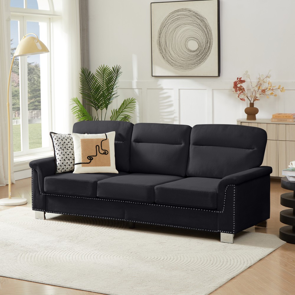 82" Modern Compressed Snowfleece Fabric 3-Seater Sofa, for Living Room, Bedroom gallery