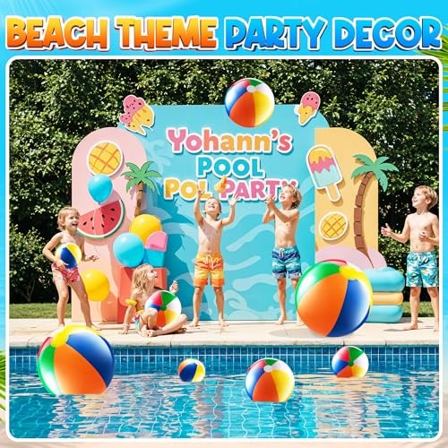 4-Pcs Assorted Inflatable Beach Balls - Rainbow Beach Balls for Kids in 6", gallery