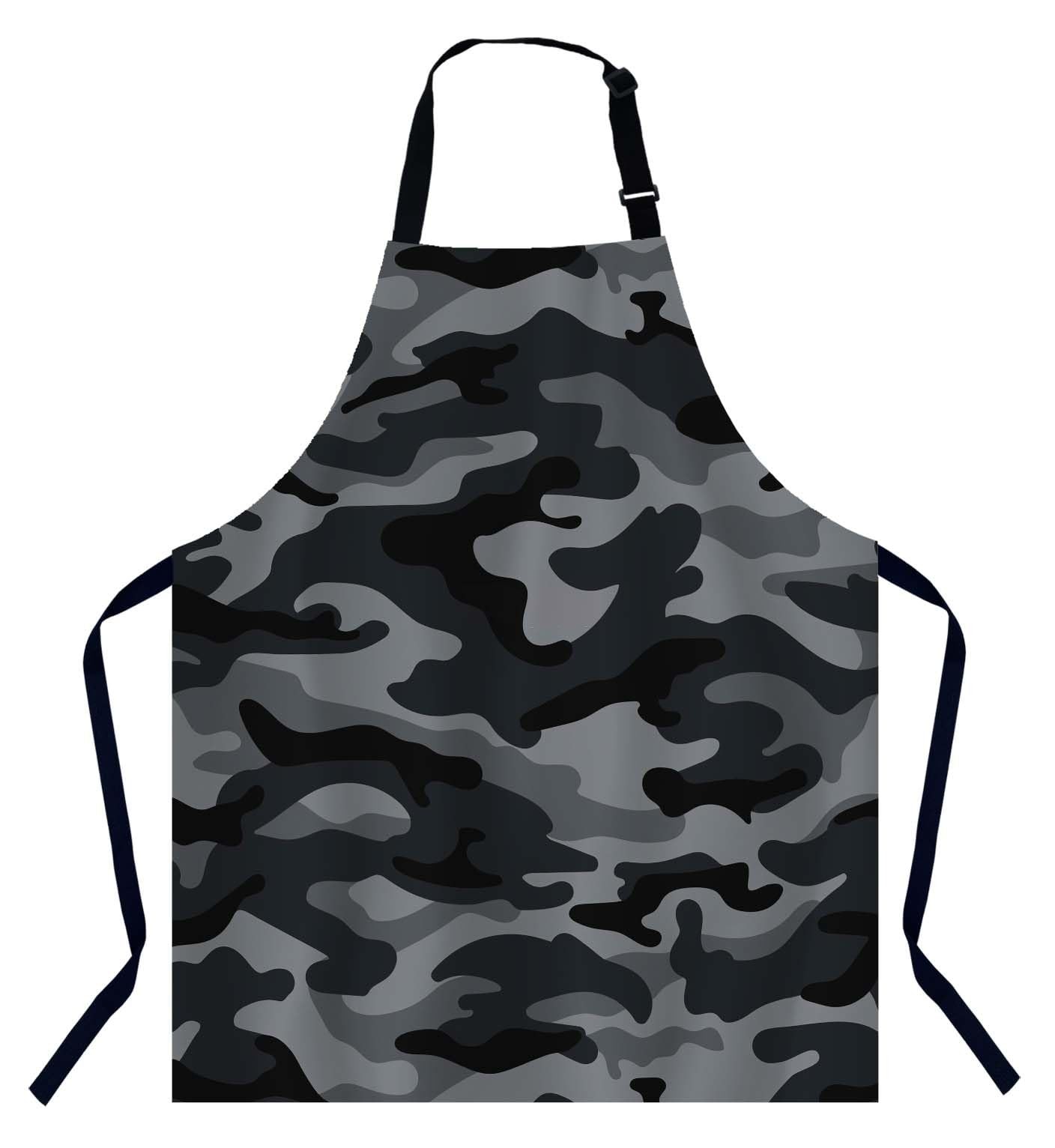 Camouflage Pattern Black and Gray Bib Apron with Adjustable Neck for Men Wome... gallery