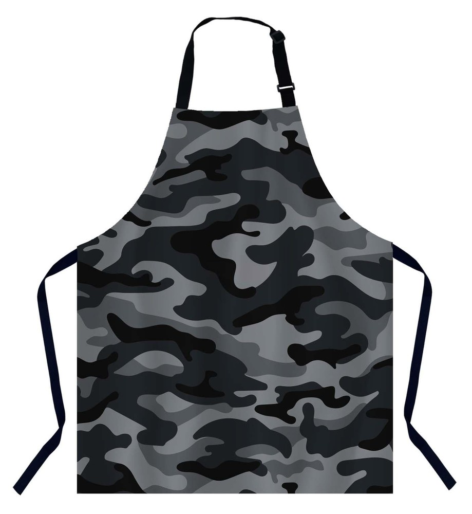 Camouflage Pattern Black and Gray Bib Apron with Adjustable Neck for Men Wome...