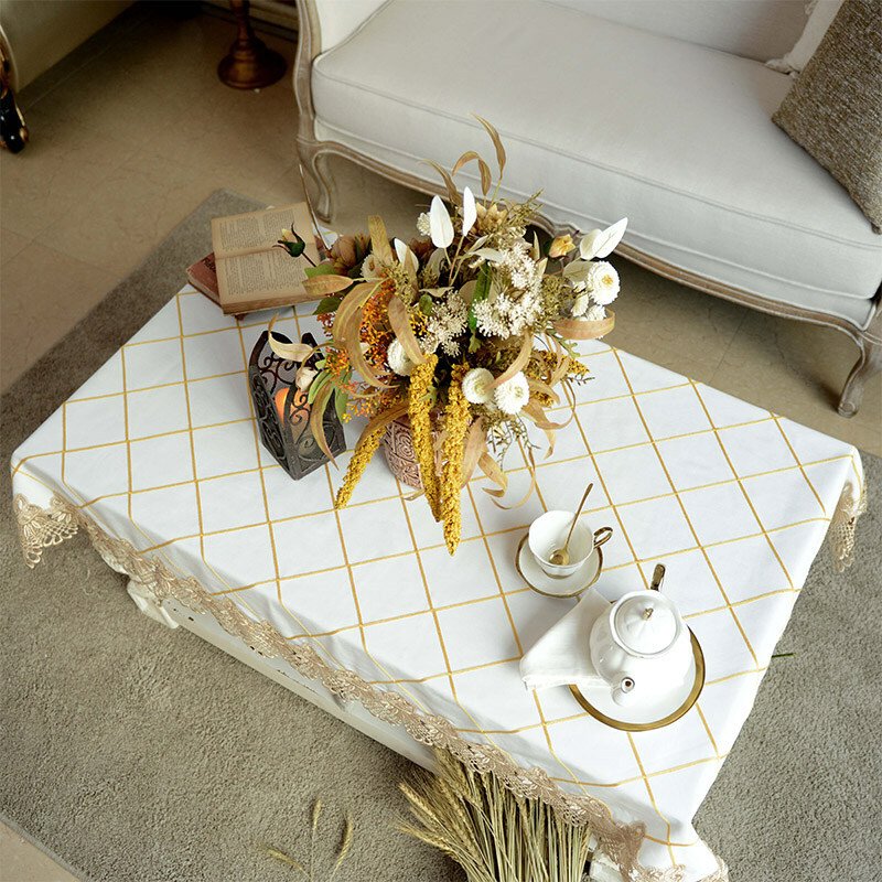 Plaid Fabric Tablecloth Rectangle Square Lace Party Dining TV Coffee Table Cover gallery