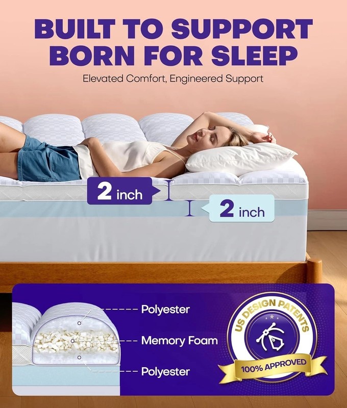 Queen Cooling Mattress Topper 4" – Dual-Layer Memory Foam with Soft Cover Gel gallery