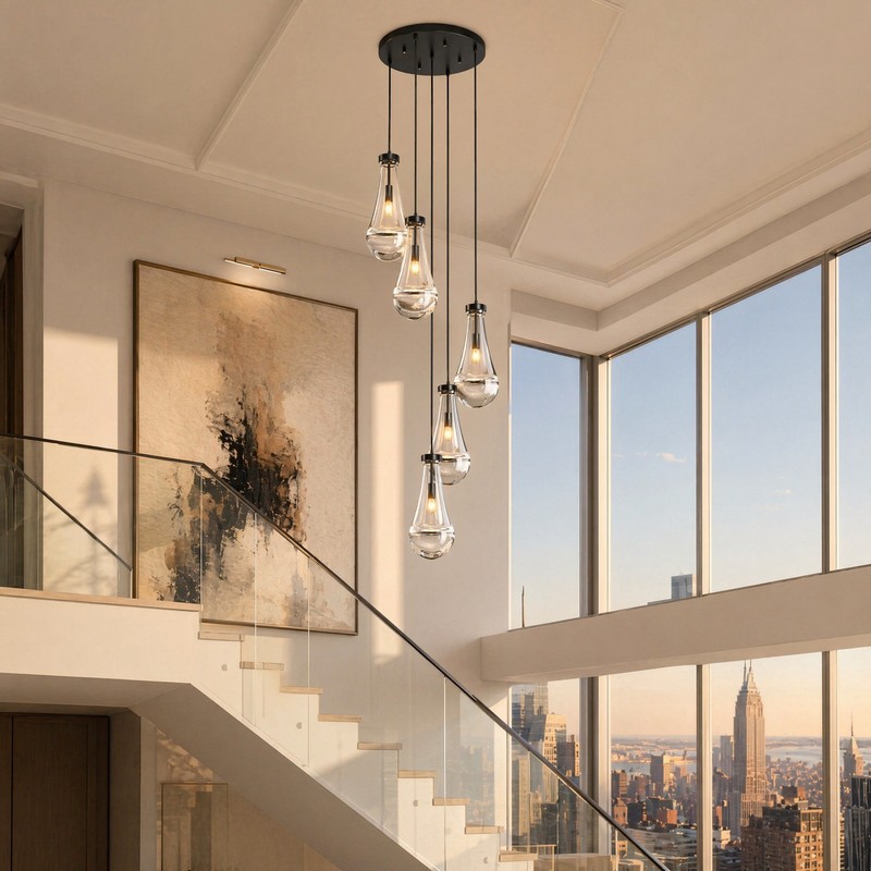 5-Light Black Raindrop Pendant LED Light Chandelier Kitchen Living Room Fixture gallery