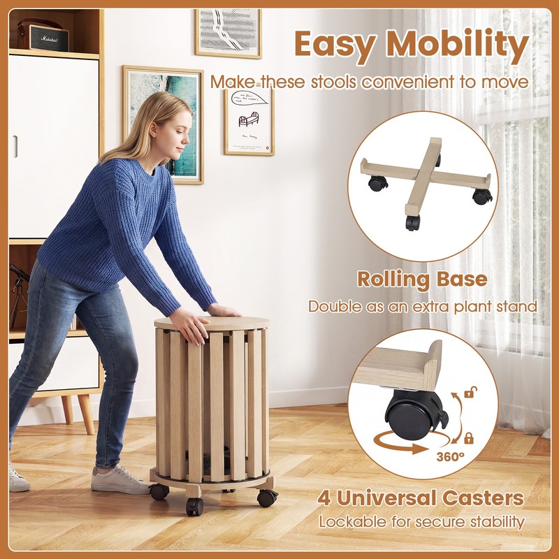 Stackable Stools Set of 4 w/Rolling Base, Locking Casters for Kitchen Apartments gallery