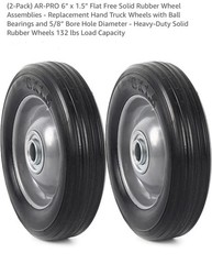 (2-Pack) 6” X 1.5” Flat Free Solid Rubber Wheel Assemblies – Replacement Hand T