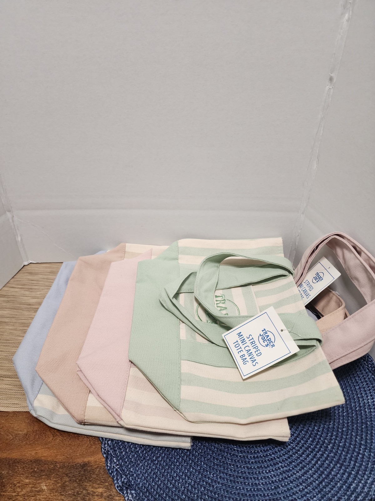 Trader Joe’s Mini Pastel Stripe Canvas Tote Bag Limited Edition Set Of 4 gallery