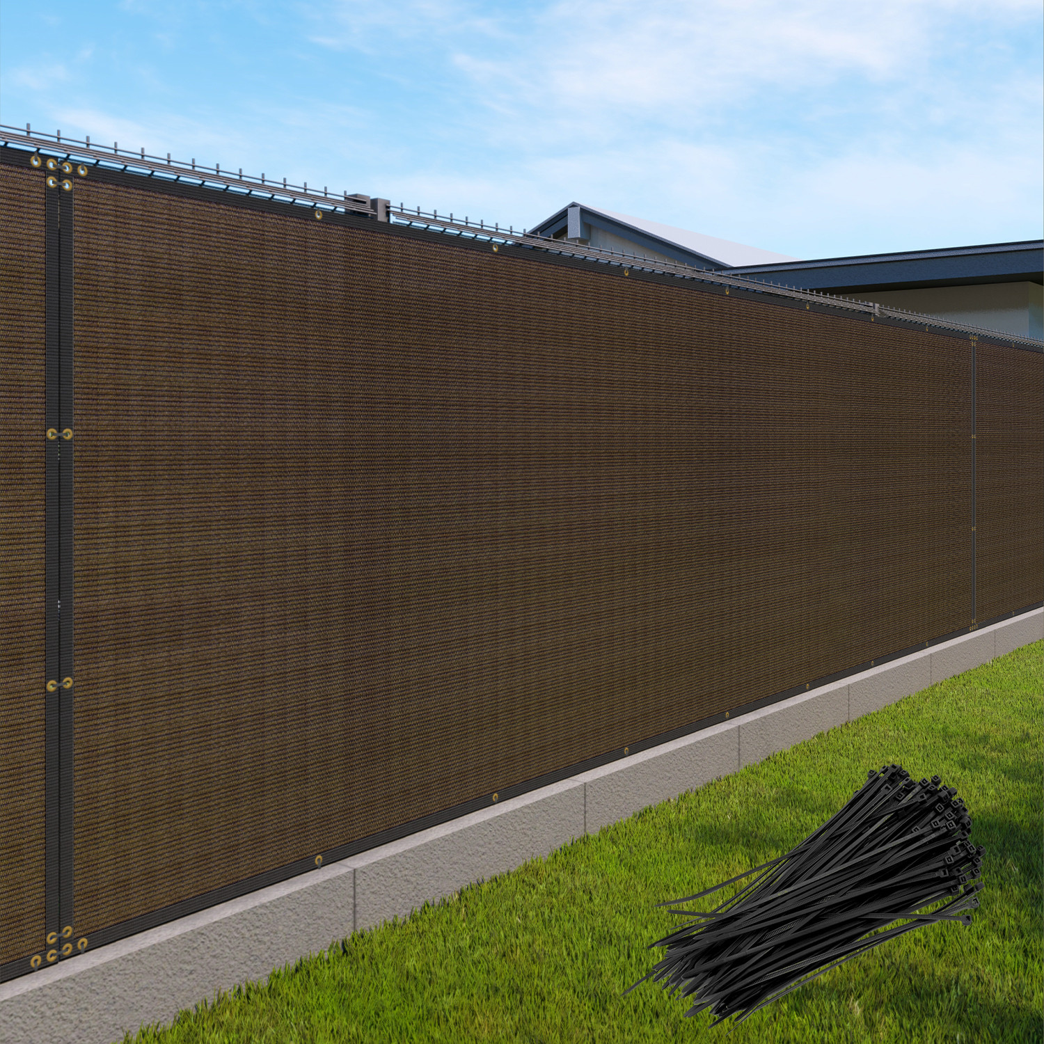 12' Brown Fence Privacy Screen Commercial 95% Blockage Mesh Fabric With Gromment gallery