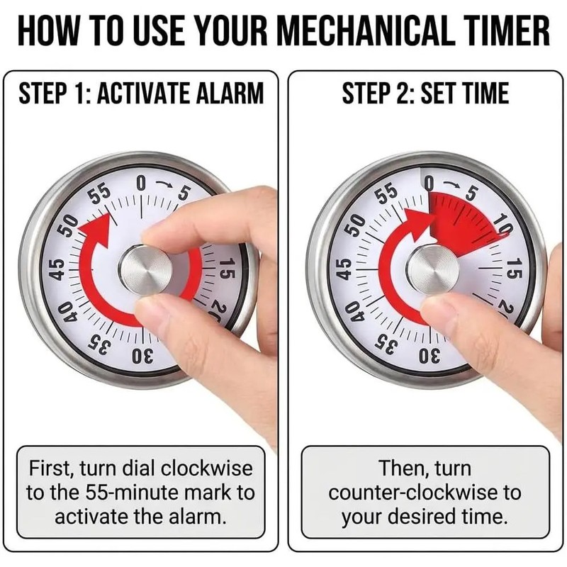 Magnetic Kitchen Timer, 60-Minute Mechanical Visual Countdown Timer, Loud Alarm gallery