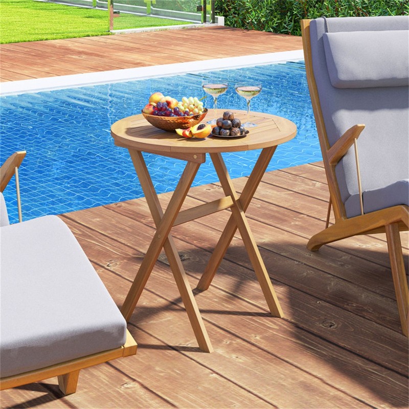 Solid Acacia Wood Foldable Round Side Table 180 LBS Weight Capacity End Table gallery