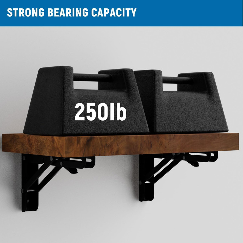 8 Inch Folding Shelf Brackets-2 Pack Foldable Heavy Duty Triangle Collapsible Wa gallery