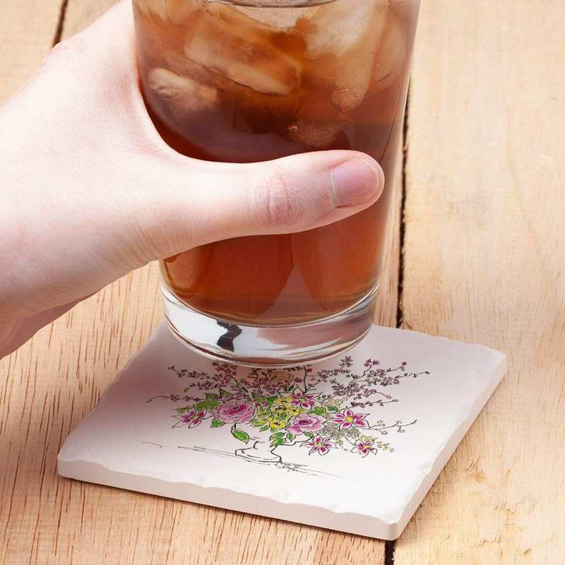 CounterArt Absorbent Stone Coasters Set of 4, Flower Scribble-9 gallery