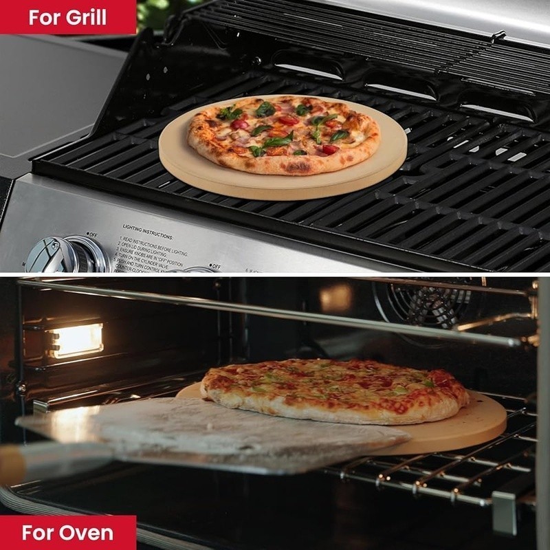 Durable Cordierite Pizza Stone Super Crisp Crust Multi-functional Baking Tool US gallery