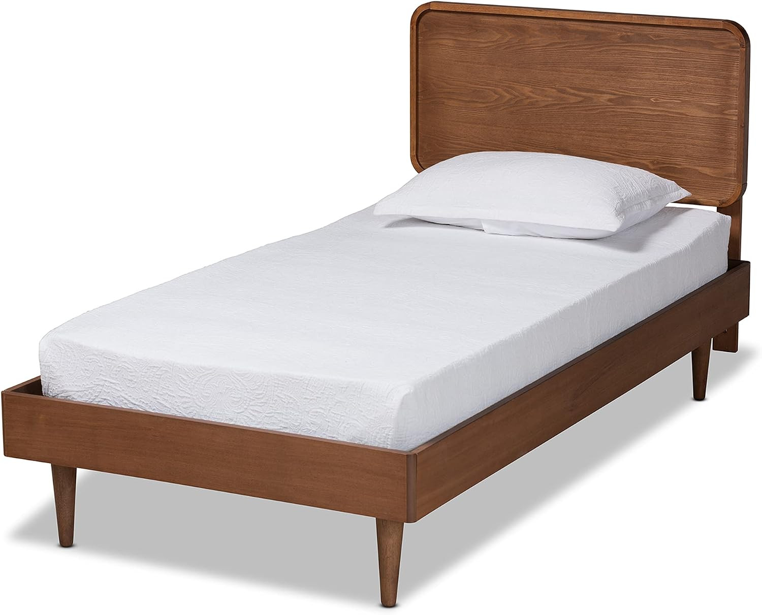 Mid-Century Walnut Brown Twin Platform Bed - Stylish & Durable Design gallery