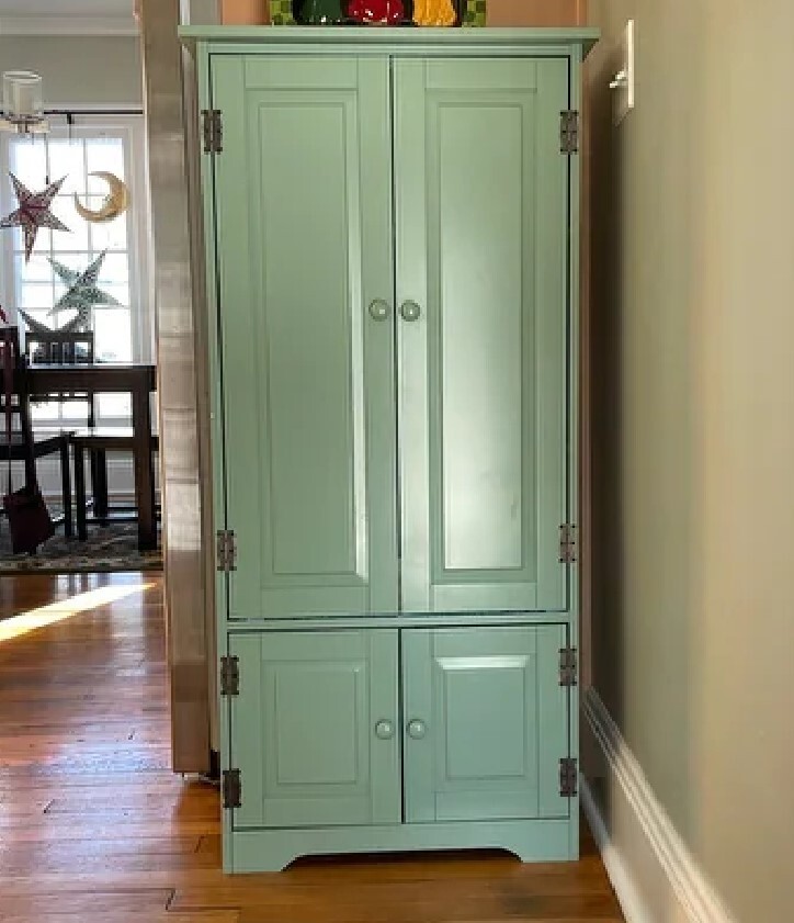 Wood Pantry Kitchen Utility Cabinet Retro Green Shelves 4 Door Laundry Closet gallery