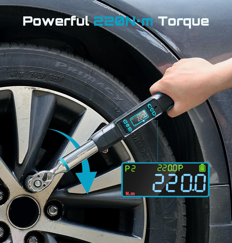 3/8" Digital Torque Wrench, ±2% Accuracy, 0–220 N·M/0–162 Ft-Lbs, LCD Display, R gallery