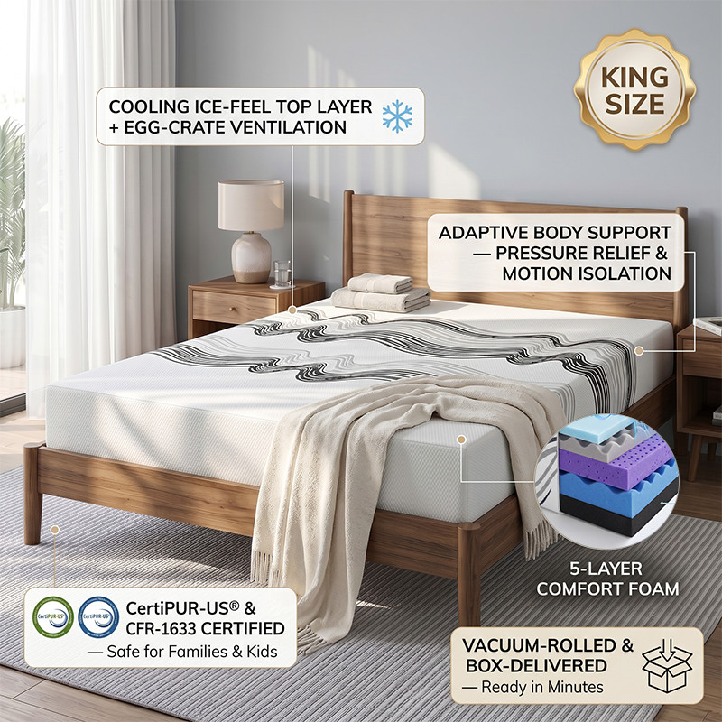 King Size Memory Foam Mattress Compressed Delivery Firm Support Soft Comfort gallery