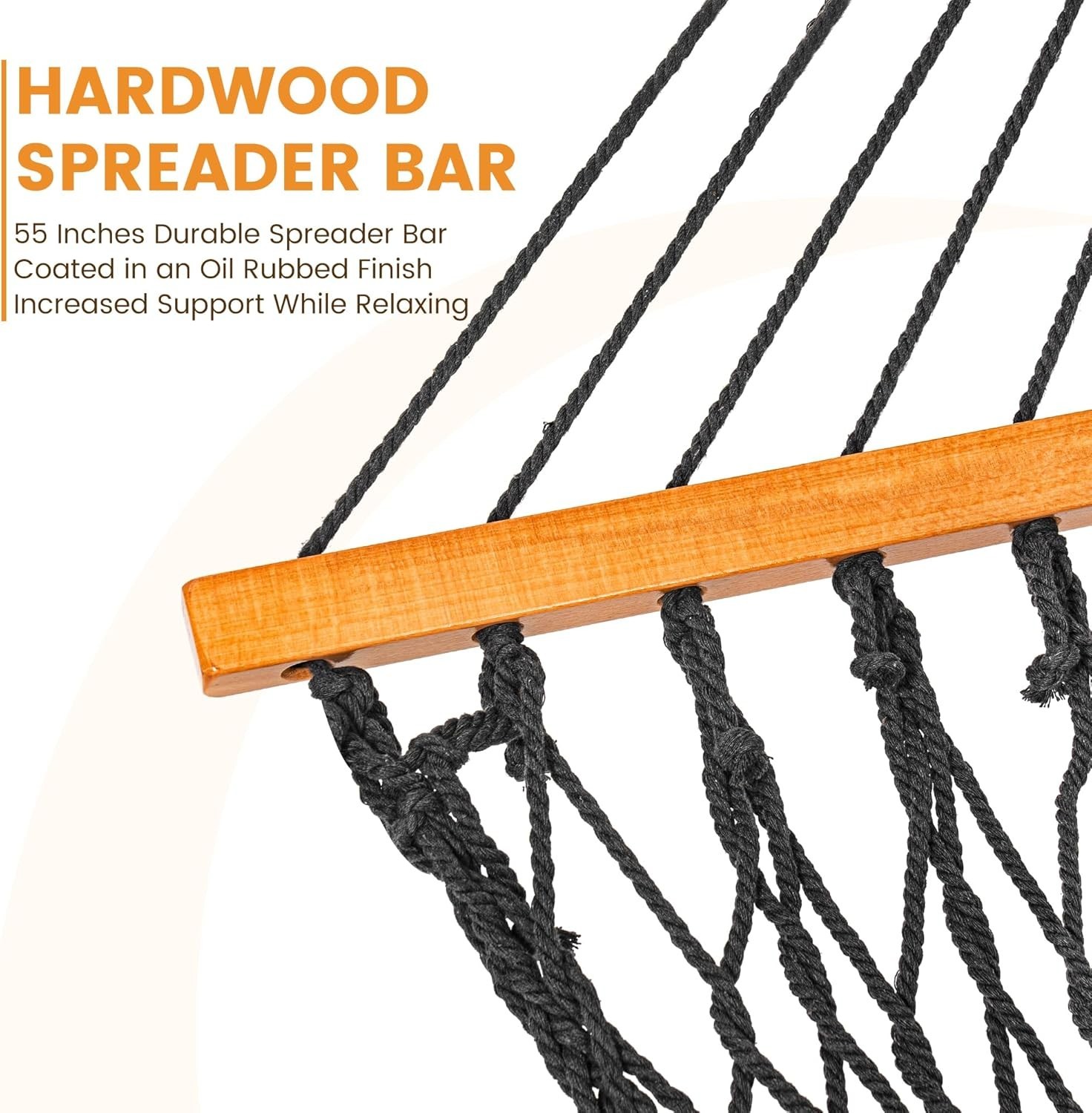 Hammocks Cotton Rope Double Hammock with Wood Spreader bar 450 Pounds Capacity gallery