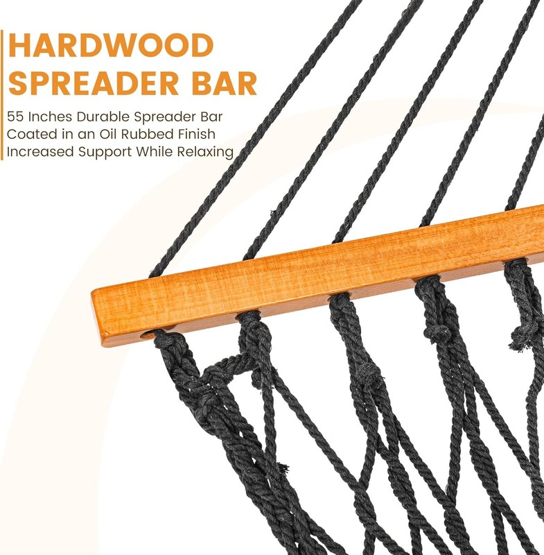 Hammocks Cotton Rope Double Hammock with Wood Spreader bar 450 Pounds Capacity gallery
