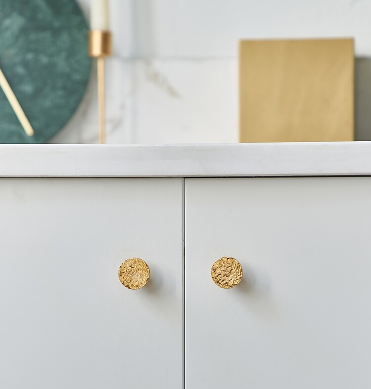 28mm Round Cabinet Door Knob Handle Pull Kitchen Drawer Hammered Brass Handmade gallery