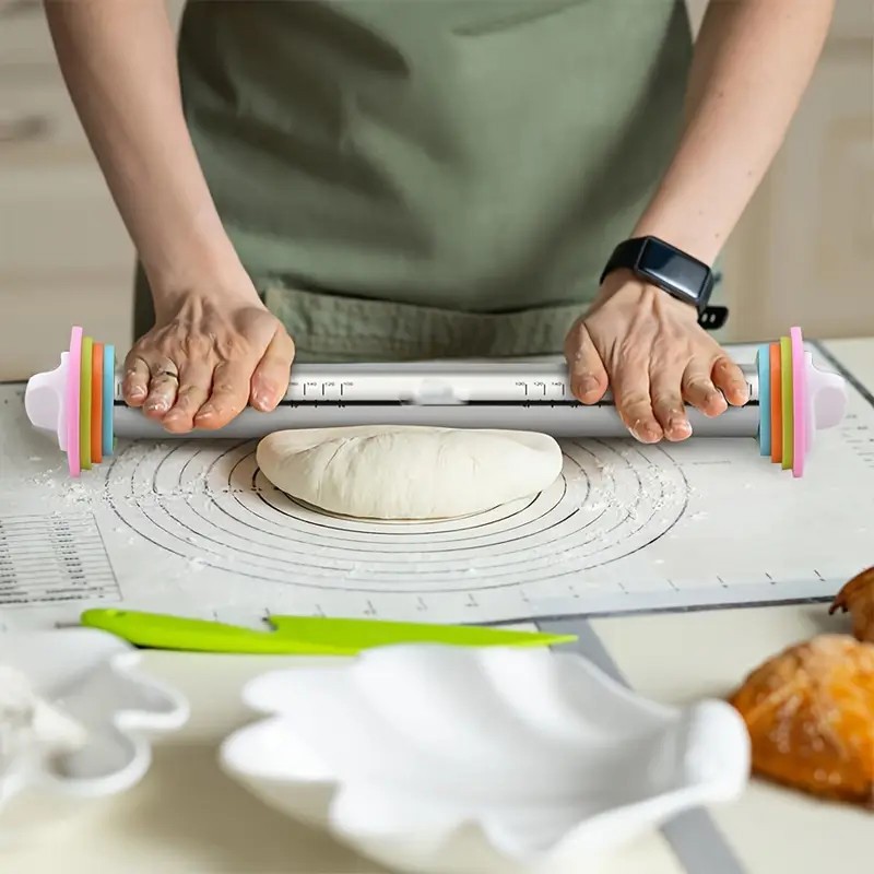 Stainless Steel 16.9 inch Adjustable Rolling Pin With Thickness Ring Non Stick gallery