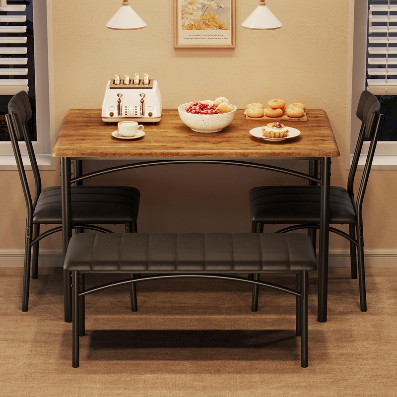 Kitchen Table Set for 4 with Bench and 2 Chairs, Space-Saving Dining gallery