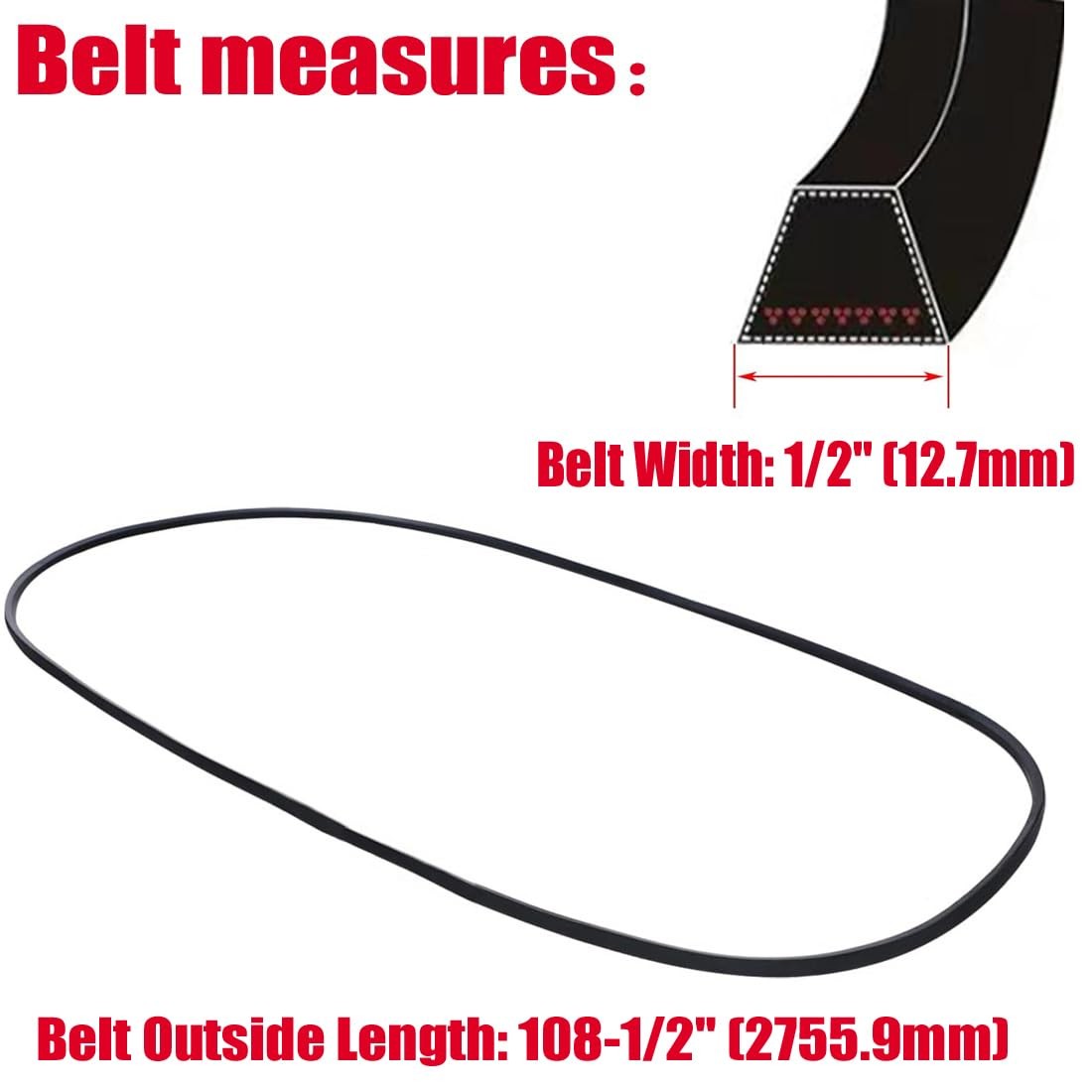 DECK DRIVE BELT 954-05022 For MTD CUB CADET 954-05022A CUB CADET 46" （1/2x108in） gallery