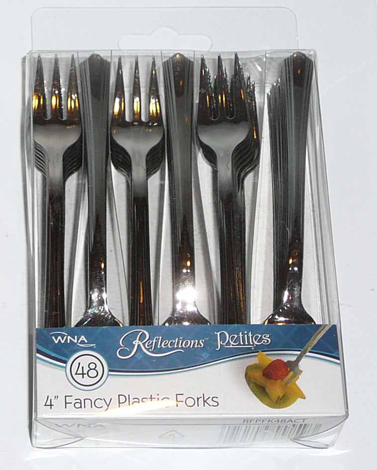 Reflection Appetizer Forks Plastic 4" Petite Mini Silver Party Tasting gallery