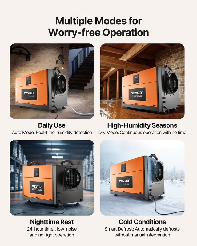 VEVOR 156 Pints Commercial Dehumidifier with Hose Auto Defrost for Crawl Space gallery