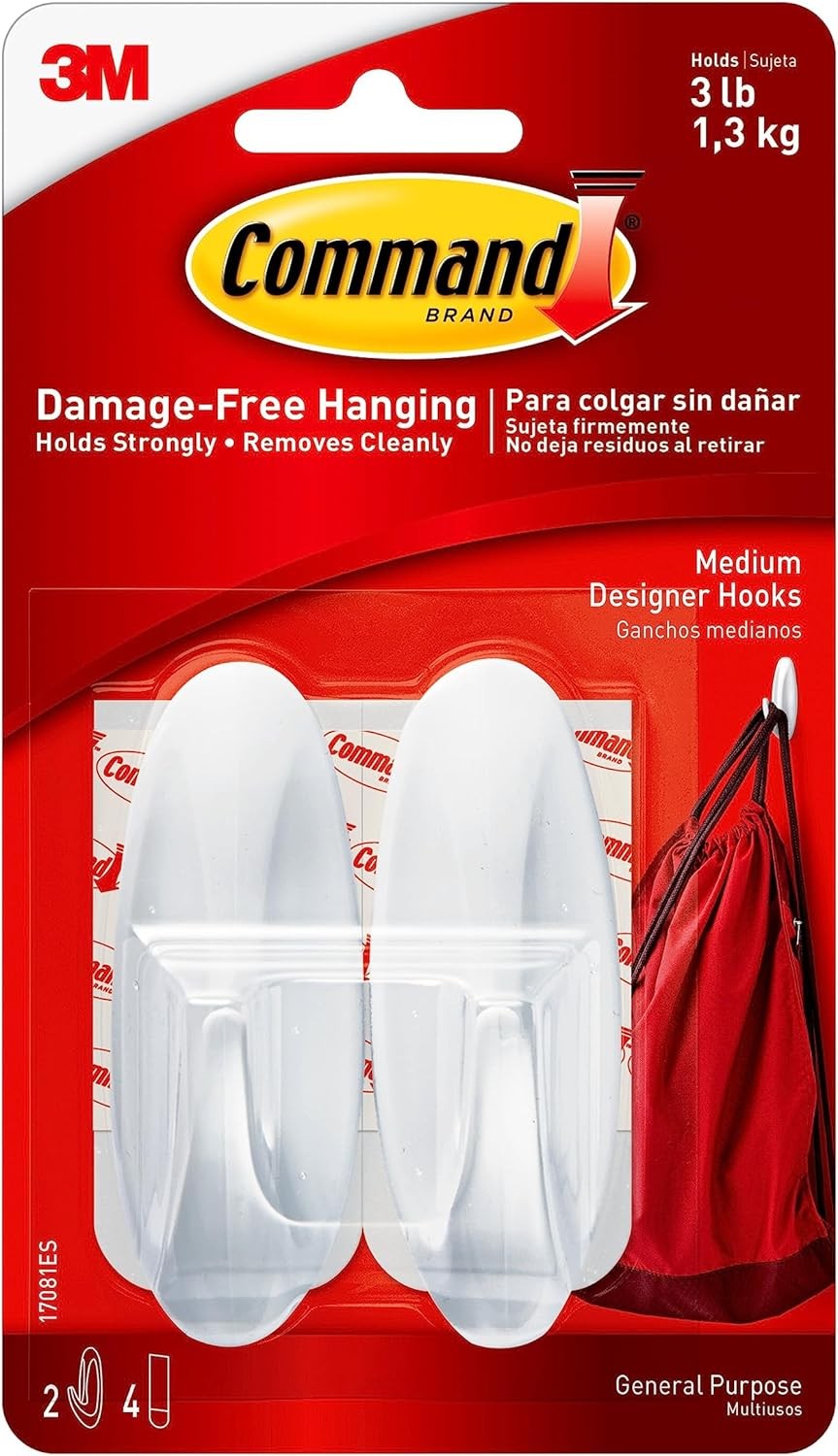 Command Medium Designer Hooks, 2 Hooks and 4 Command Strips, Damage-Free Hanging gallery