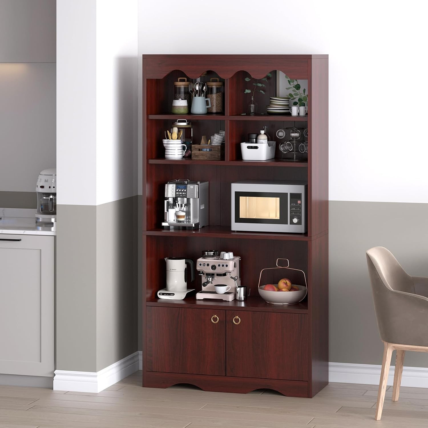 Industrial 63" Metal Bookcase with 6 Cubes and 2 Doors - 5-Tier Shelf gallery