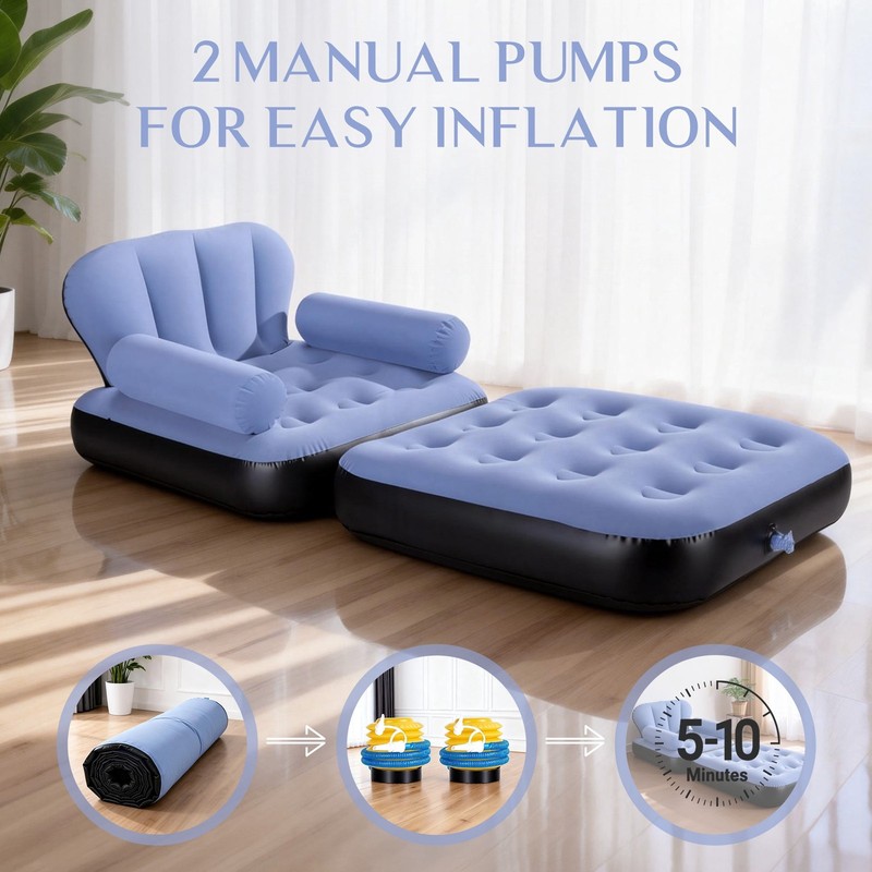 Inflatable Sofa Bed,5-in-1Foldable Thickened Flocked PVCBlow up Sofa with 2Pumps gallery
