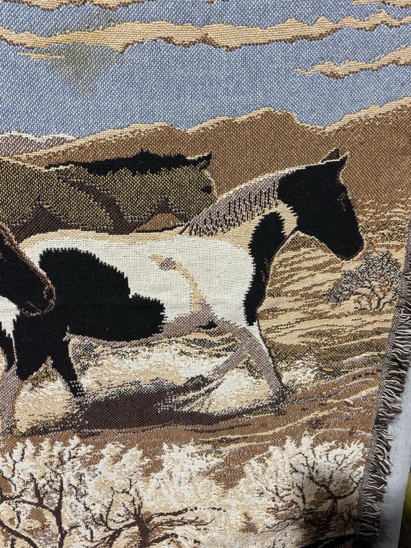 Vintage Goodwin Weavers Throw Tapestry Aztec Southwest Country Horses 48x70 gallery