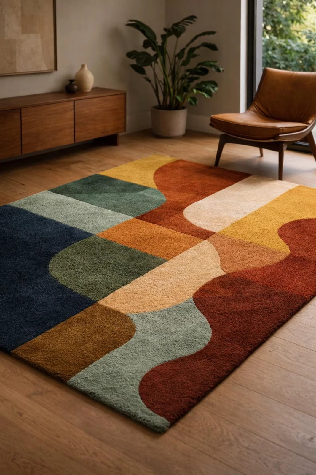 Hand Tufted Wool Abstract Area Rug Modern Mid Century Geometric Luxury Custom gallery