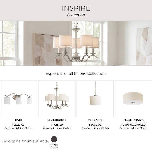 Progress Lighting Inspire 13 in. 2-Light Brushed Nickel Kitchen Ceiling Light gallery