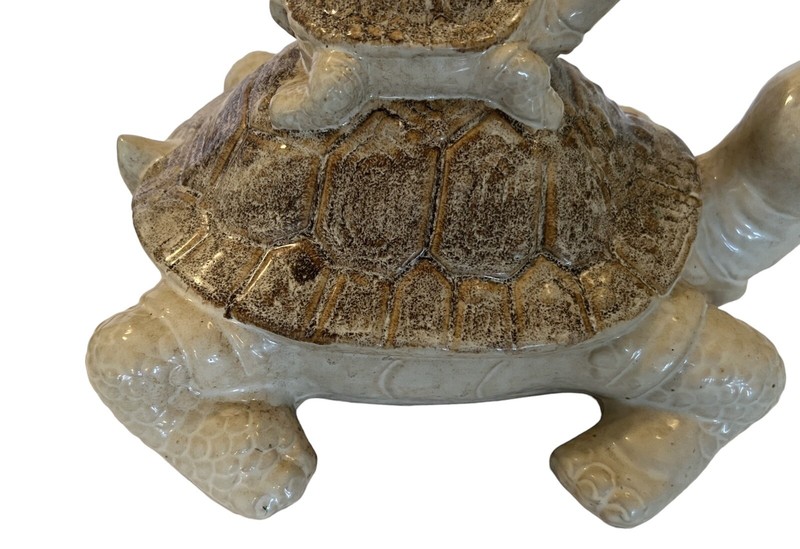 12" Tan-Brown Speckled Ceramic Turtle & Baby Figurine Yard Garden Decor- 4 ½ lbs gallery