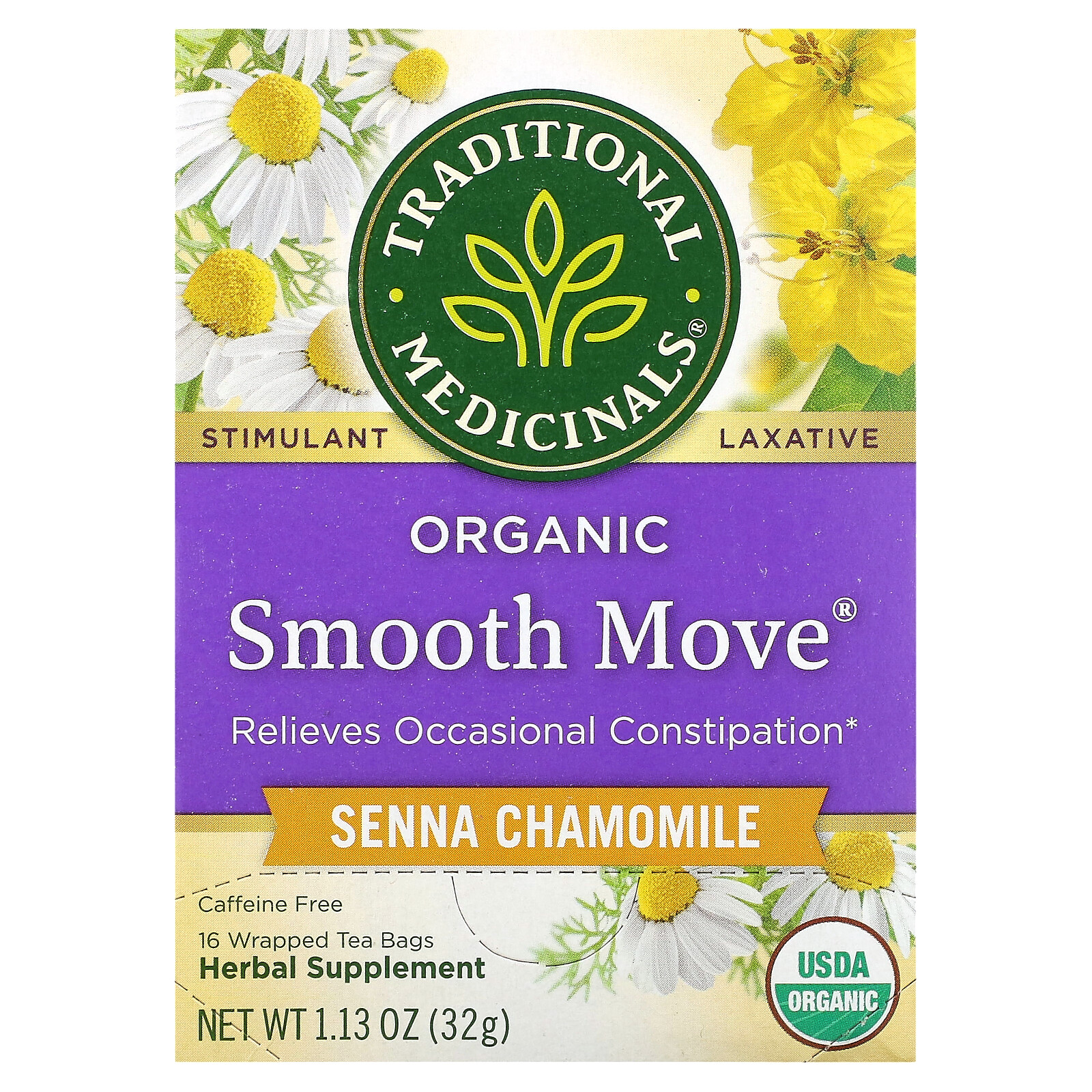 Organic Smooth Move, Senna Chamomile, Caffeine Free, 16 Wrapped Tea Bags, 1.13 gallery