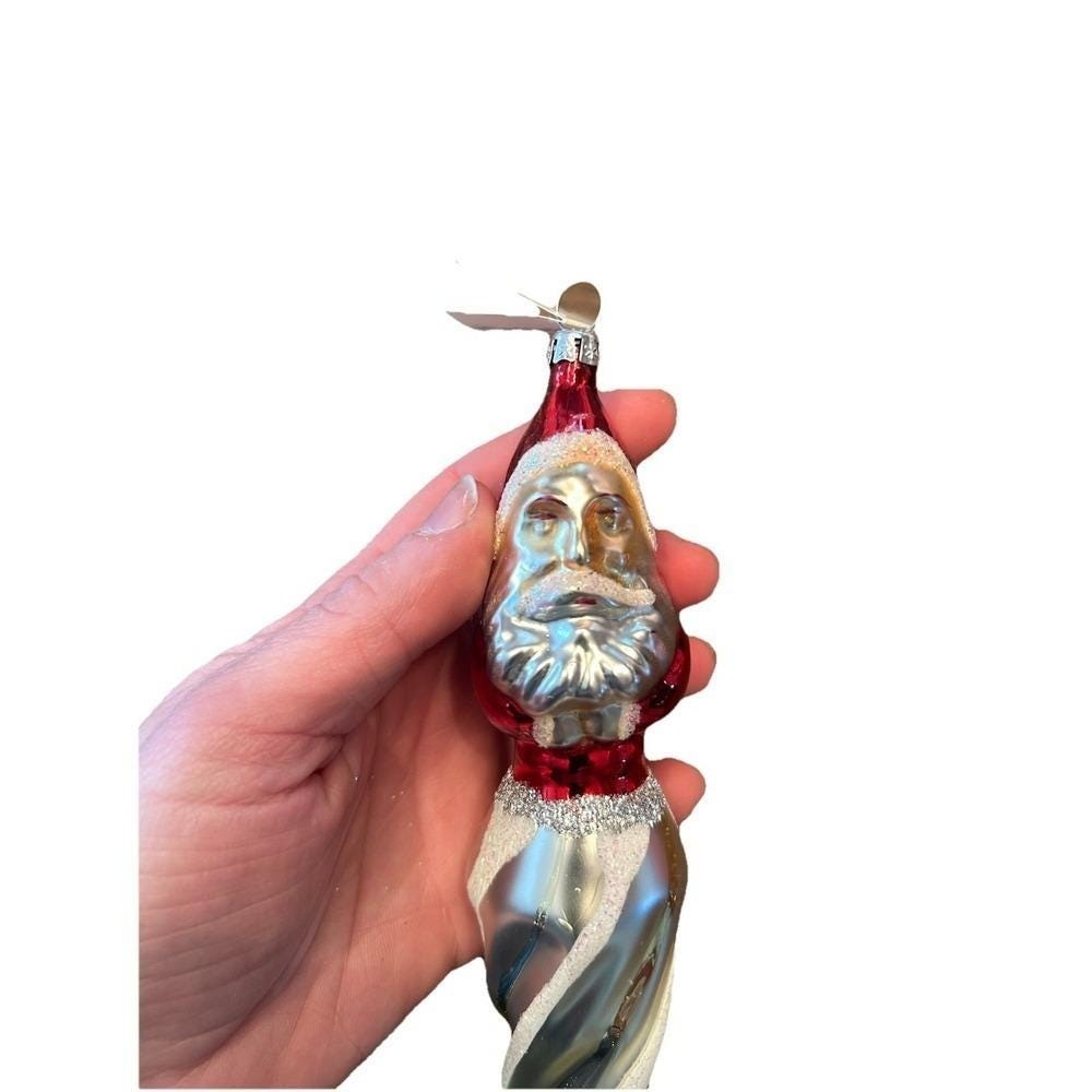 Christopher Radko Santa Icicle Ornament Vintage 9in Red Silver Glass Glitter gallery