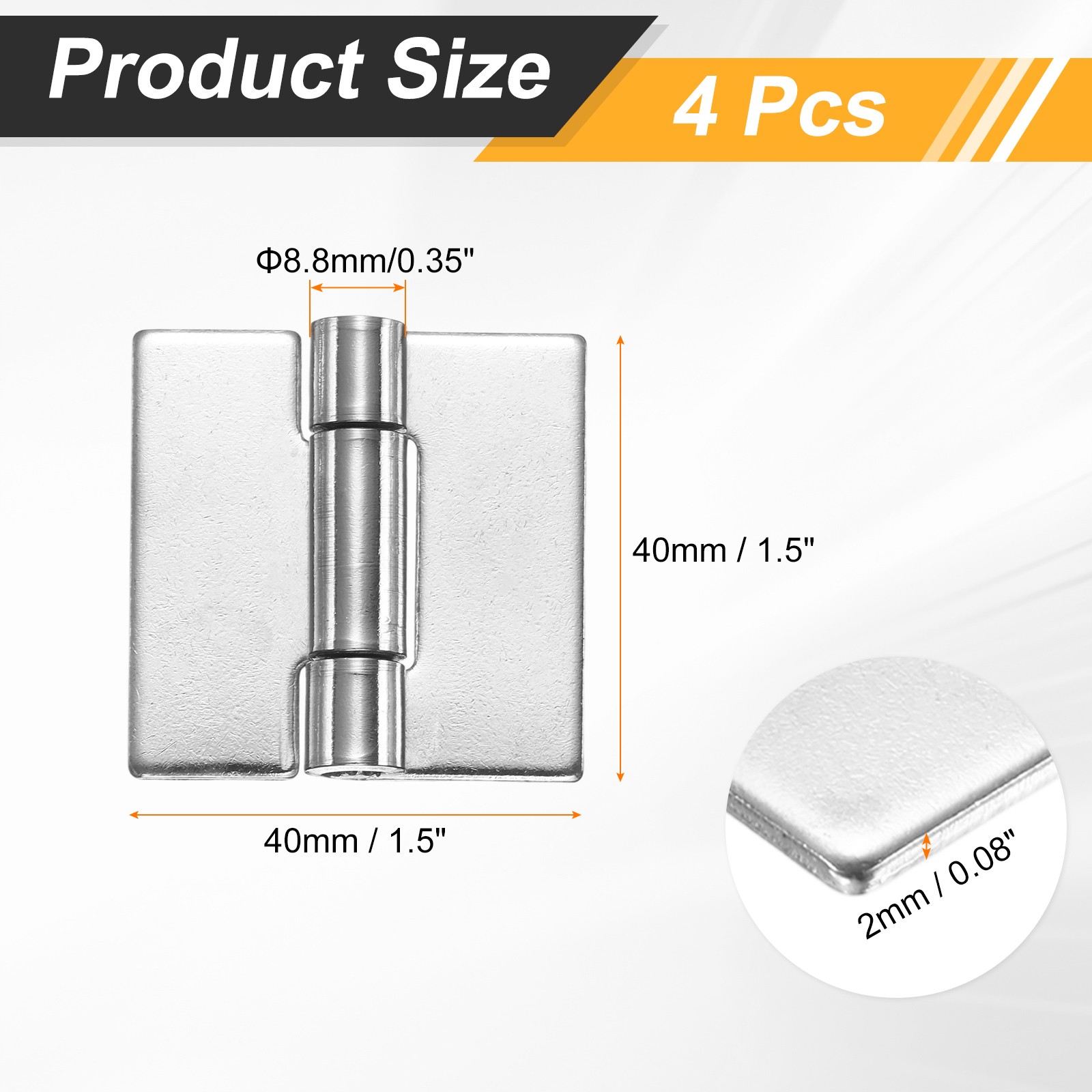 4 Pack Heavy Duty Weldable Hinges, 1.5"x1.57"x0.08" Weld on Butt Hinge, Silver gallery