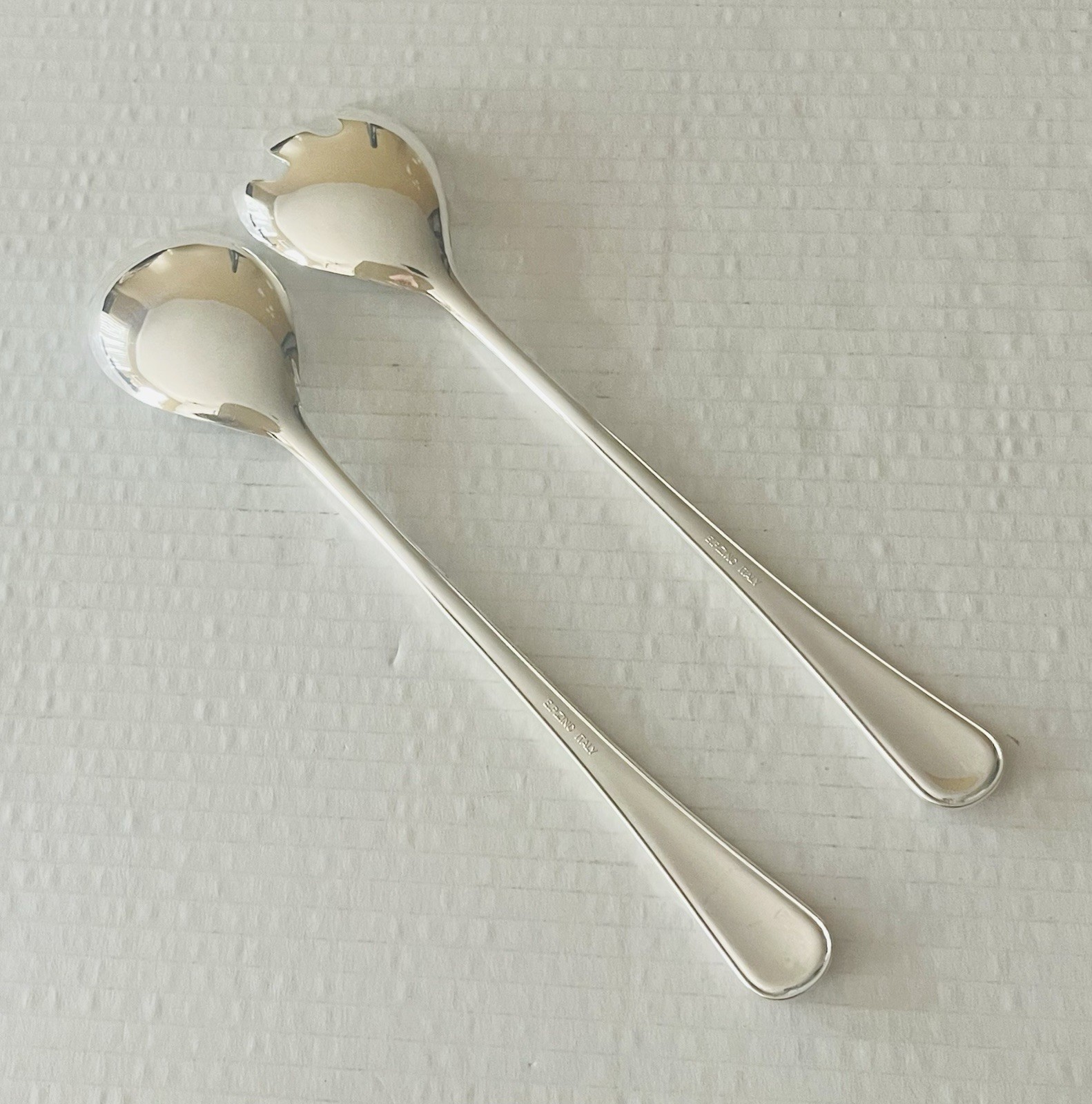 Salad Serving Set Silverplate EP Zinc Italy Dotted Outline Glossy gallery