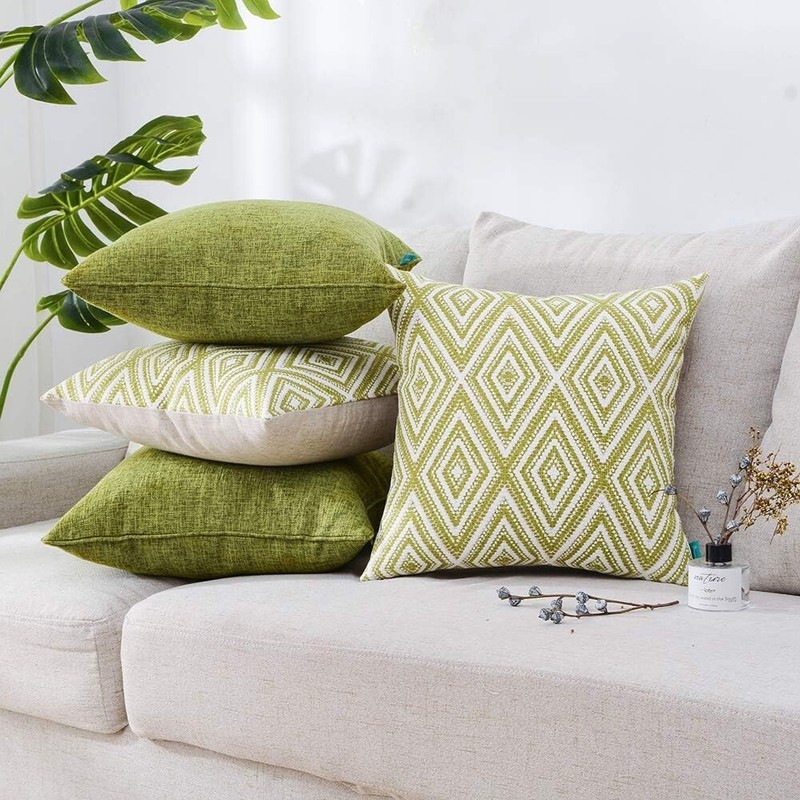 HPUK Decorative Throw Pillow Covers Set of 4 Geometric Design Linen 8"x18" Green gallery