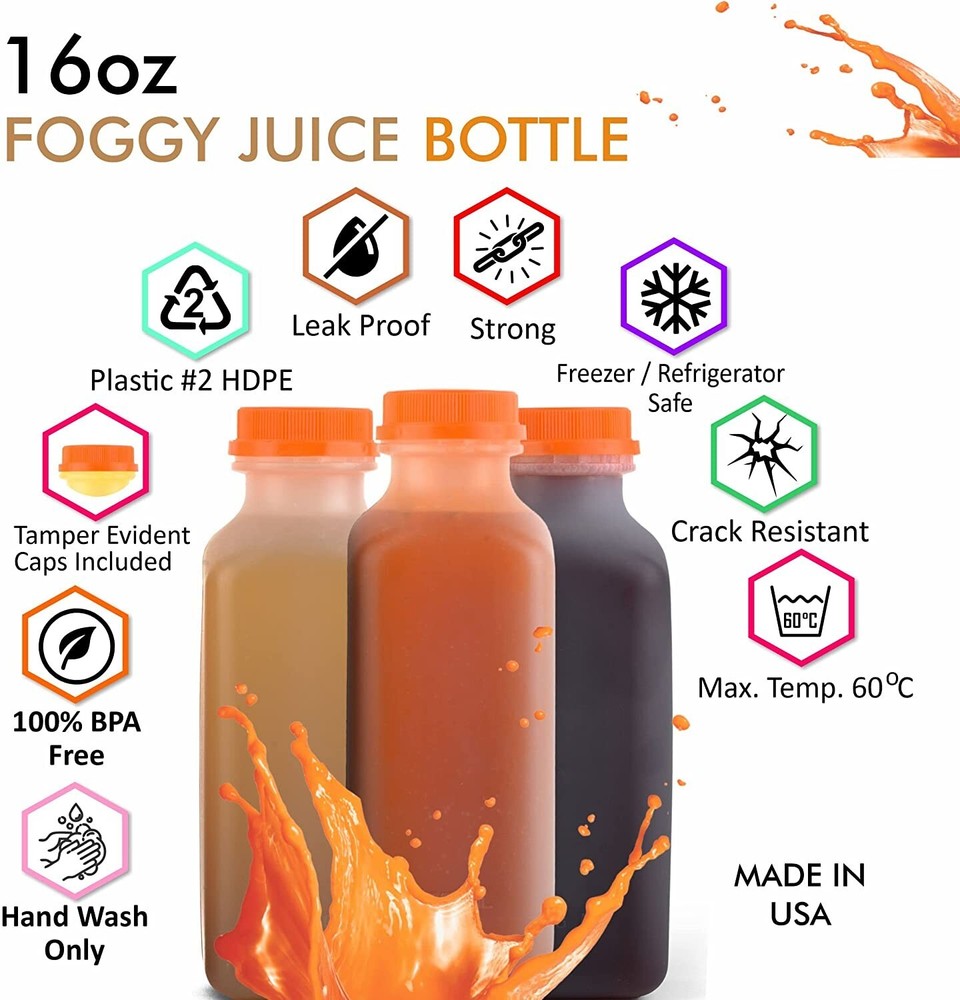 300 Pack Empty Translucent Plastic Juice Bottles with Tamper Evident Caps 16 Oz.